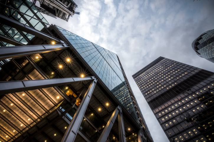 High rises in the City of London on a cloudy day